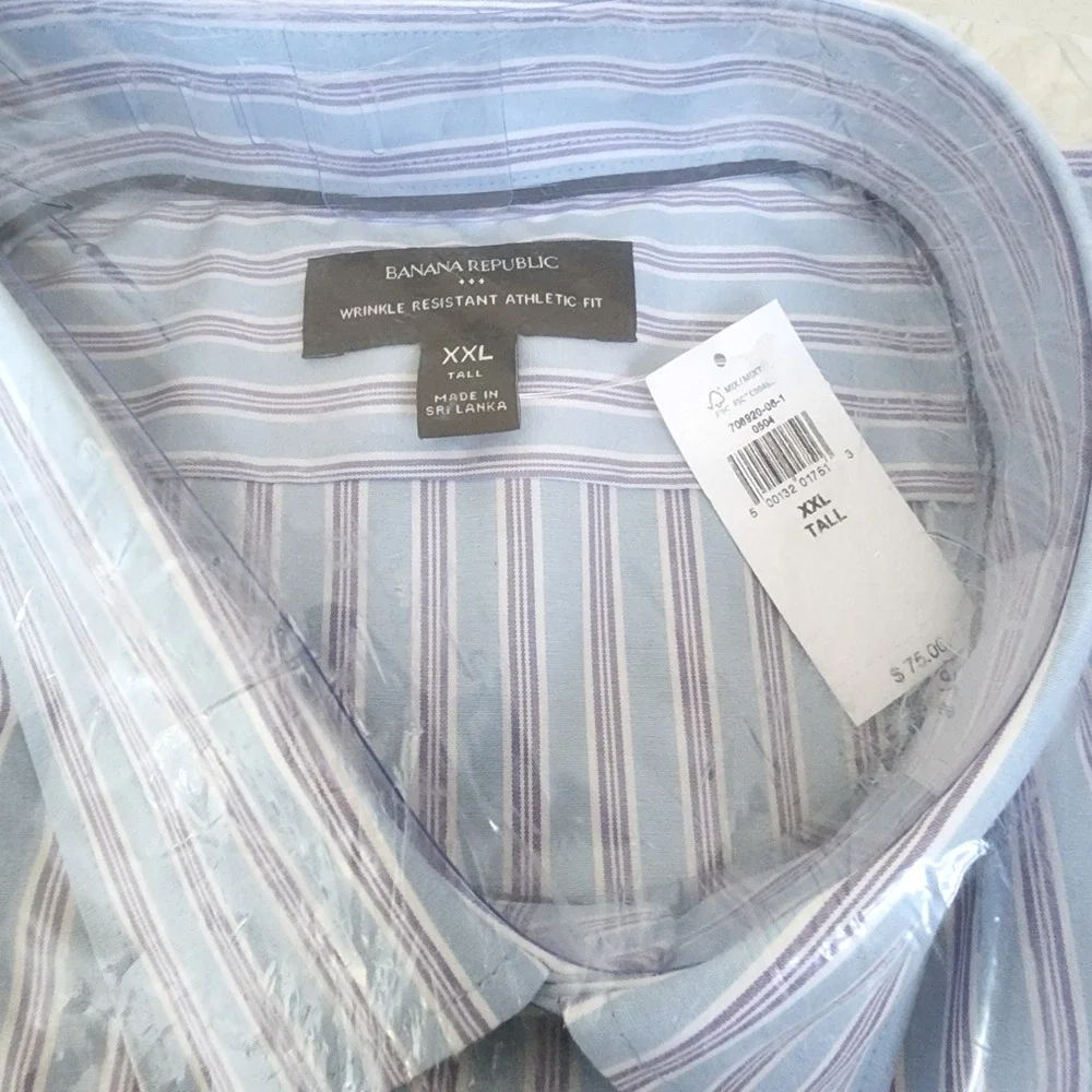 Banana Republic XXL Tall Athletic Fit Wrinkle Resistant Striped Dress Shirt Blue